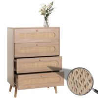 Kommode Sideboard Highboard Kubu Rattan 101x71x42cm Eiche-Optik
