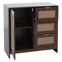 Kommode Sideboard Highboard Schubladen Staufach Leinenfront Walnuss-Optik
