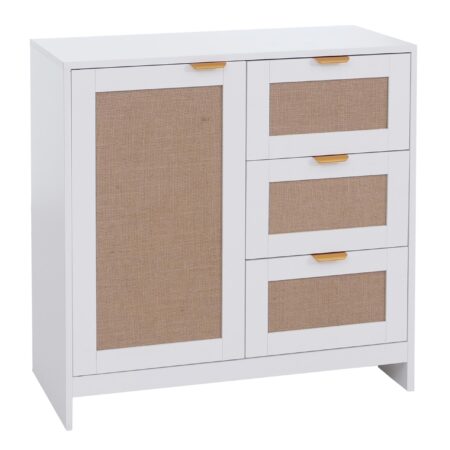 Kommode Sideboard Highboard Schubladen Staufach Leinenfront weiss