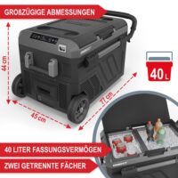 Elektrische Kühlbox mit 40 Liter Volumen und App-Steuerung.