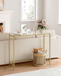 Glastisch in Gold-Transparent für stilvolle Wohnräume.