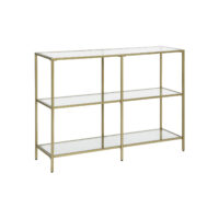 Goldfarbener Konsolentisch mit Glasplatte, stilvoll und elegant.