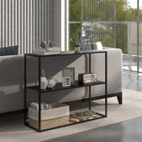 Konsolentisch Regal Beistelltisch mit Kippschutz 90x30x75cm Schwarz - Beistelltisch mit Kippschutz für Sicherheit.