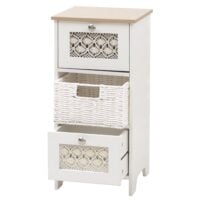 Konsolentisch Schubladenschrank 3 Korbschubladen Holz Melamin 63x30x30cm natur-weiss