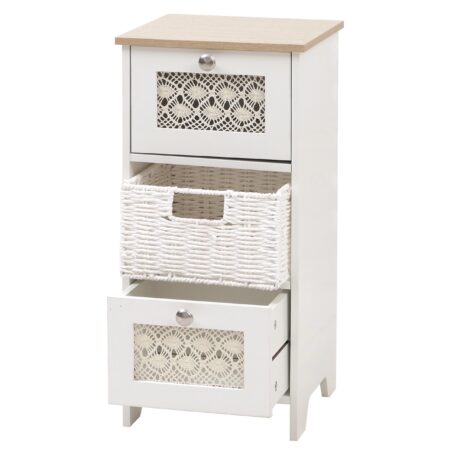 Konsolentisch Schubladenschrank 3 Korbschubladen Holz Melamin 63x30x30cm natur-weiss