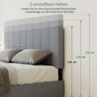 Kopfteil Bett höhenverstellbar für Schlafzimmer 160cm Leinenoptik grau