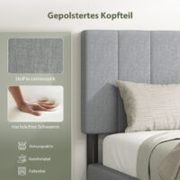 Kopfteil Bett höhenverstellbar für Schlafzimmer 160cm Leinenoptik grau