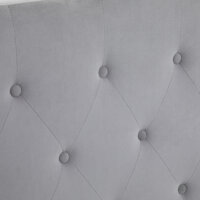 Ein gepolstertes Kopfteil und Betthaupt in Grau mit den Maßen 185x8x134cm.