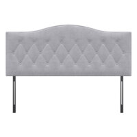 Ein gepolstertes Kopfteil und Betthaupt in Grau mit den Maßen 185x8x134cm.