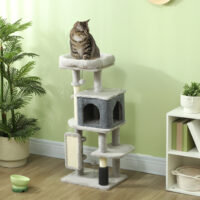 Kratzbaum mit Katzenhöhle und Sisal für Katzen 104cm hellgrau