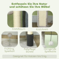 Kratzbaum mit Katzenhöhle und Sisal für Katzen 104cm hellgrau