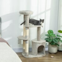 Kratzbaum mehrstöckig mit Höhle für Katzen 114cm hellgrau