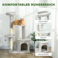 Kratzbaum mehrstöckig mit Höhle für Katzen 114cm hellgrau