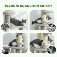 Kratzbaum mehrstöckig mit Höhle für Katzen 114cm hellgrau