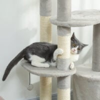 Kratzbaum mehrstöckig mit Höhle für Katzen 114cm hellgrau