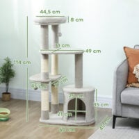 Kratzbaum mehrstöckig mit Höhle für Katzen 114cm hellgrau