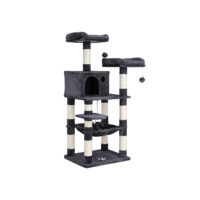 Kratzbaum 143 cm in Grau mit Höhle und Plattformen.