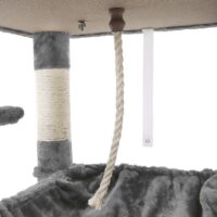 Kratzbaum 143 cm in Hellgrau, gemütlicher Rückzugsort für Katzen.