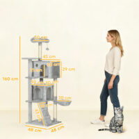 Kratzbaum mit Höhlen Sisalpfosten Hängematte und Spielball 160cm