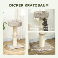 Brauner Kratzbaum mit Bett und robusten Sisal-Kratzsäulen, 87cm hoch, für Katzen bis 6kg, bietet Komfort und Krallenpflege.