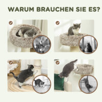 Brauner Kratzbaum mit Bett und robusten Sisal-Kratzsäulen, 87cm hoch, für Katzen bis 6kg, bietet Komfort und Krallenpflege.