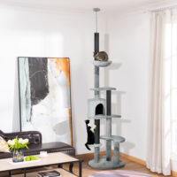 Kratzbaum mit Deckenspanner und Hängematte für Katzen grau
