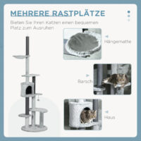 Kratzbaum mit Deckenspanner und Hängematte für Katzen grau