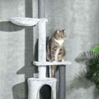 Kratzbaum mit Deckenspanner und Hängematte für Katzen grau