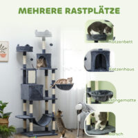 Kratzbaum gross mit Höhle und Sisalstämmen für grosse Katzen 206cm