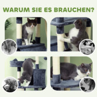 Kratzbaum gross mit Höhle und Sisalstämmen für grosse Katzen 206cm