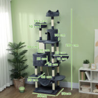 Kratzbaum gross mit Höhle und Sisalstämmen für grosse Katzen 206cm