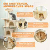 Kratzbaum für Katzen mit Hängematte Höhle und Leiter beige