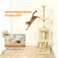 Kratzbaum für Katzen mit Höhle Sisalstämme und Spielzeug beige