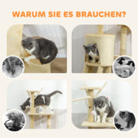 Kratzbaum für Katzen mit Höhle Sisalstämme und Spielzeug beige