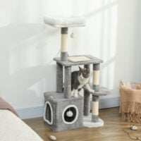 Kratzbaum für Katzen mit Höhle Sisalstämme und Spielzeug grau