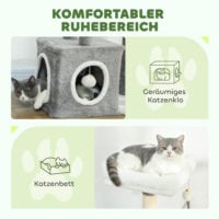 Kratzbaum für Katzen mit Höhle Sisalstämme und Spielzeug grau