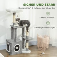 Kratzbaum für Katzen mit Höhle Sisalstämme und Spielzeug grau