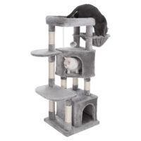 Kratzbaum mit Höhlen und Liegeflächen, ideal für Katzen zum Klettern, Spielen und Schlafen. Robuste Konstruktion mit Anti-Kipp-Vorrichtung für sicheren Halt.