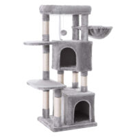 Kratzbaum mit Höhlen und Liegeflächen, ideal für Katzen zum Klettern, Spielen und Schlafen. Robuste Konstruktion mit Anti-Kipp-Vorrichtung für sicheren Halt.
