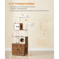 Multifunktionaler Katzenkratzbaum mit integriertem Katzenklo-Schrank, weichen Kissen und robusten Sisalstämmen, ideal für Spiel, Ru