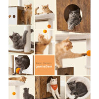 Multifunktionaler Katzenkratzbaum mit integriertem Katzenklo-Schrank, weichen Kissen und robusten Sisalstämmen, ideal für Spiel, Ru