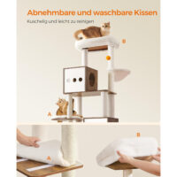 Multifunktionaler Katzenkratzbaum mit integriertem Katzenklo-Schrank, weichen Kissen und robusten Sisalstämmen, ideal für Spiel, Ru