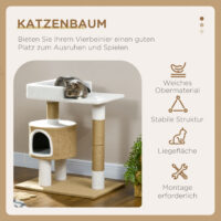 Braun-weisser Kratzbaum mit Katzenhöhle und Liegefläche, 79cm hoch, bietet Komfort und Platz zum Entspannen.