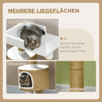 Braun-weisser Kratzbaum mit Katzenhöhle und Liegefläche, 79cm hoch, bietet Komfort und Platz zum Entspannen.