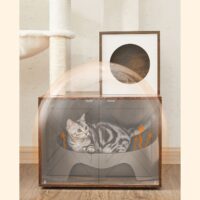 Kratzbaum mit integrierter Katzentoilette, Holz Vintage Braun