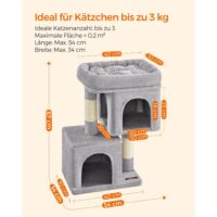 Katzenbaum Katzenwohnung für kleine Katzen, 67cm, Plüsch Hellgrau