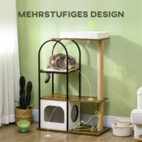 Brauner Kratzbaum mit Kratzmatte, 118.5cm hoch, für Katzen bis 5kg, ein schlankes und funktionales Kratzmöbel.