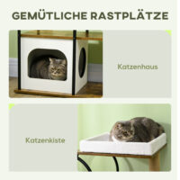 Brauner Kratzbaum mit Kratzmatte, 118.5cm hoch, für Katzen bis 5kg, ein schlankes und funktionales Kratzmöbel.