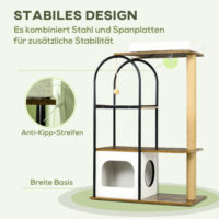 Brauner Kratzbaum mit Kratzmatte, 118.5cm hoch, für Katzen bis 5kg, ein schlankes und funktionales Kratzmöbel.