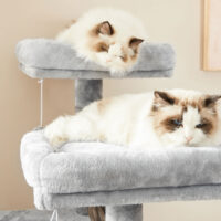 Kratzbaum Katzenwohnung mit Kratzrampe, 115cm Höhe, Plüsch Hellgrau